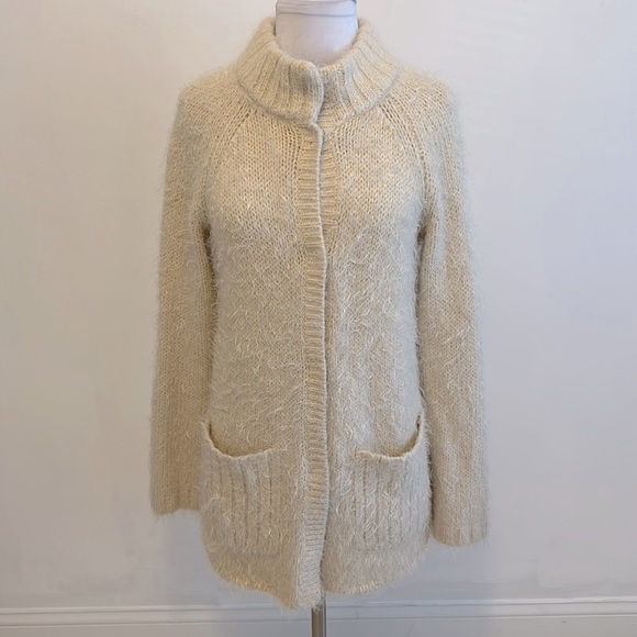 Free People Cream Fuzzy Cardigan Sweater - Picture 1 of 8